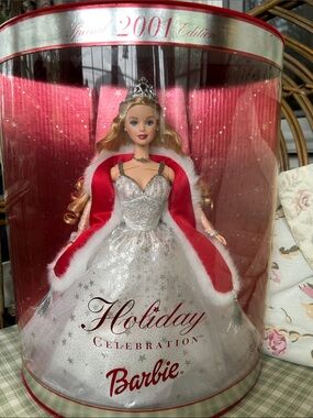 Barbie Holiday Celebration 2001 Silver & Red Evening Gown Doll